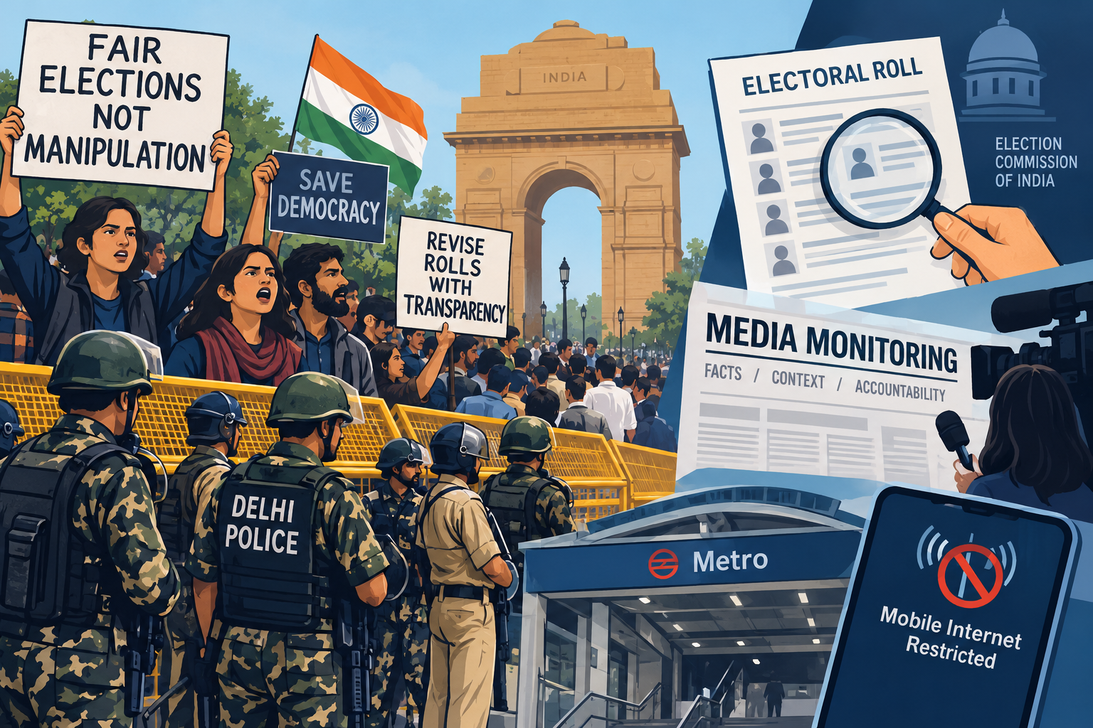 Delhi protests and electoral controversy media narratives