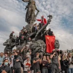 paris student protests monument republic