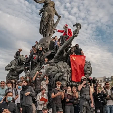 paris student protests monument republic